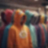 Vibrant collection of cartoon character hoodies displayed on a rack