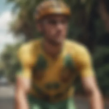 Cyclist wearing a pineapple jersey during a scenic ride.