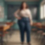 Stylish plus size teacher pants in a classroom setting