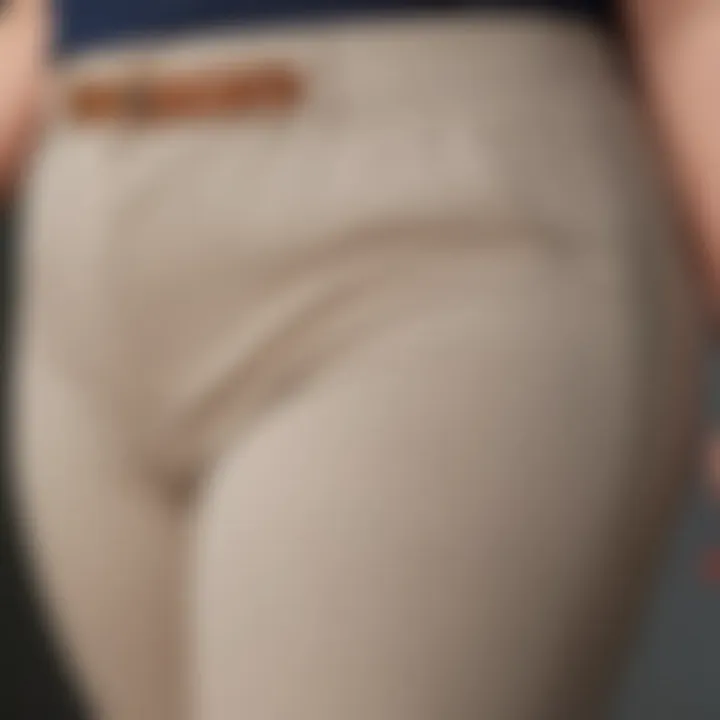 Close-up of fabric and details of plus size teacher pants