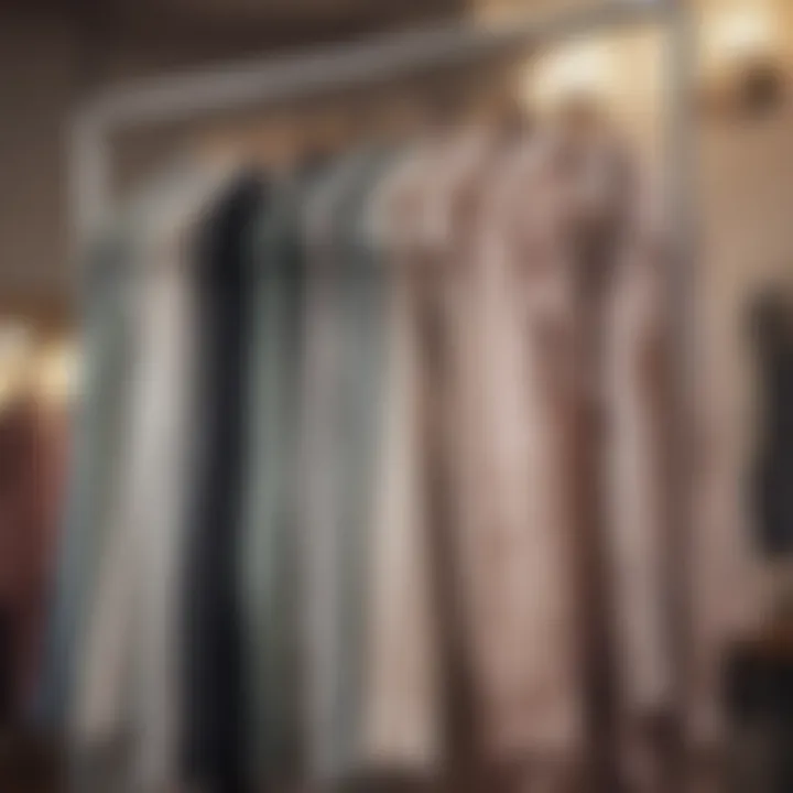 Variety of sheer satin garments displayed on a clothing rack
