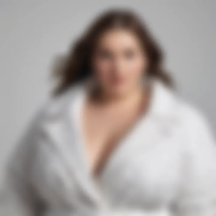 A creative display of various fabrics used in plus size all white fashion.