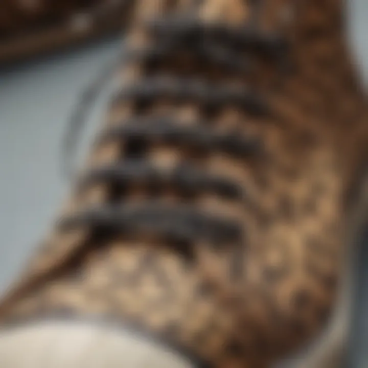 Close-up view of leopard print patterns on shoelaces