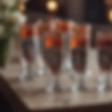 Creative arrangement of shot glasses for a bridal party