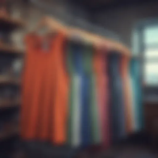 Vibrant color block tank tops displayed in a trendy boutique
