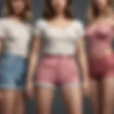 Diverse styles of girls' shorts displayed together