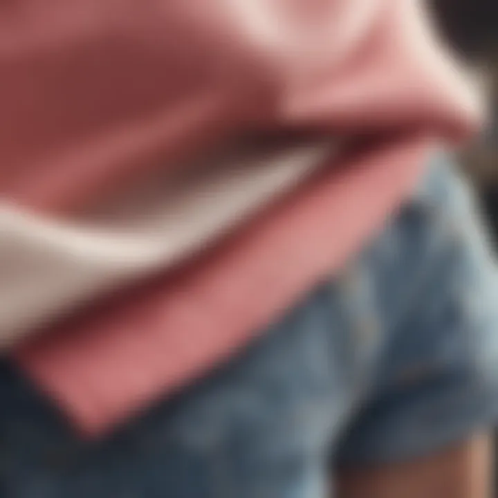 Close-up of different fabrics used for girls' shorts