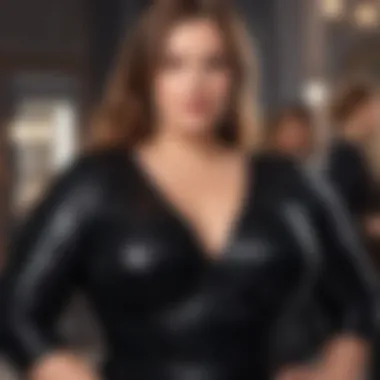 Plus size model confidently showcasing a black sequin bodysuit at a glamorous event