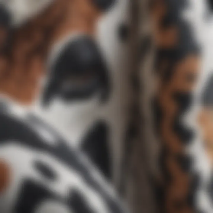 Close-up of the unique cow pattern on the swimsuit fabric