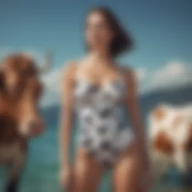 Model showcasing the versatility of the cow one piece swimsuit