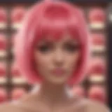 A vibrant pink bob wig styled elegantly on a mannequin.