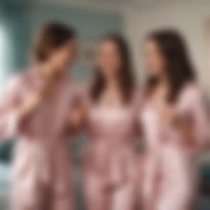 Bridesmaids sharing laughter in matching sleepwear