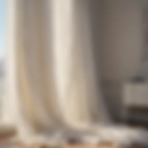 Elegant white crinkle curtains draped in a sunlit room