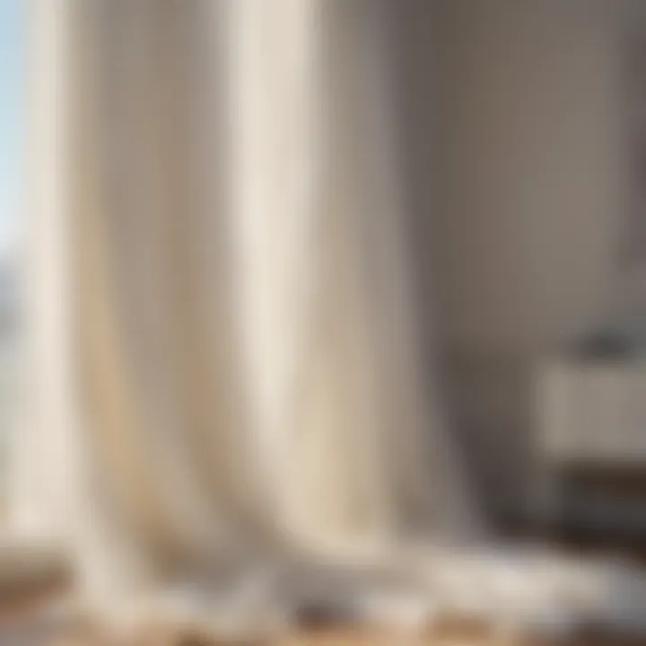 Elegant white crinkle curtains draped in a sunlit room