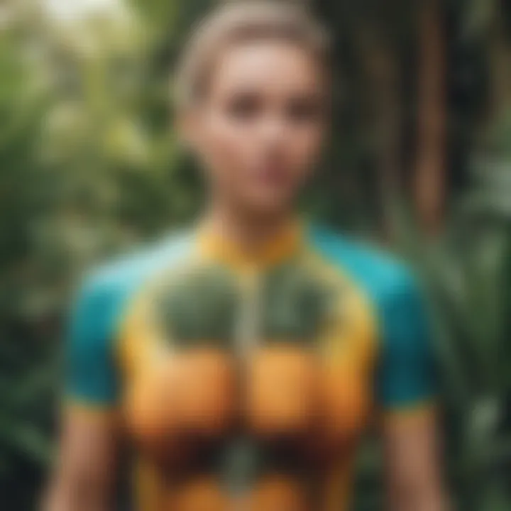 A vibrant pineapple cycling jersey showcased in a natural setting.