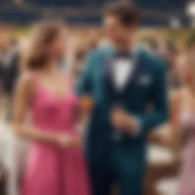 Elegant Complementarity at Social Events An elegant pair sharing a joyful moment while wearing complementary colors at a social event.