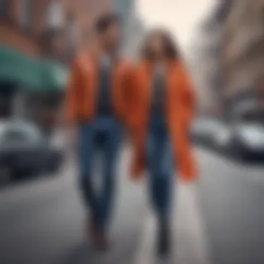 Stylish Coordination in Urban Fashion A stylish couple showcasing their coordinated outfits in an urban setting.