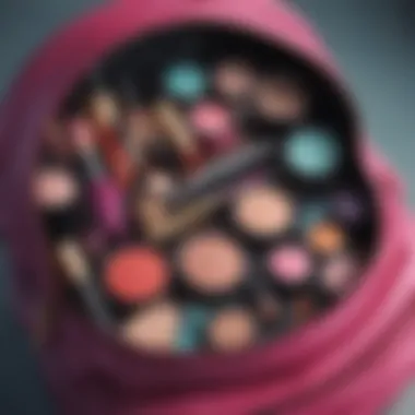 Colorful array of makeup products inside a stylish bag