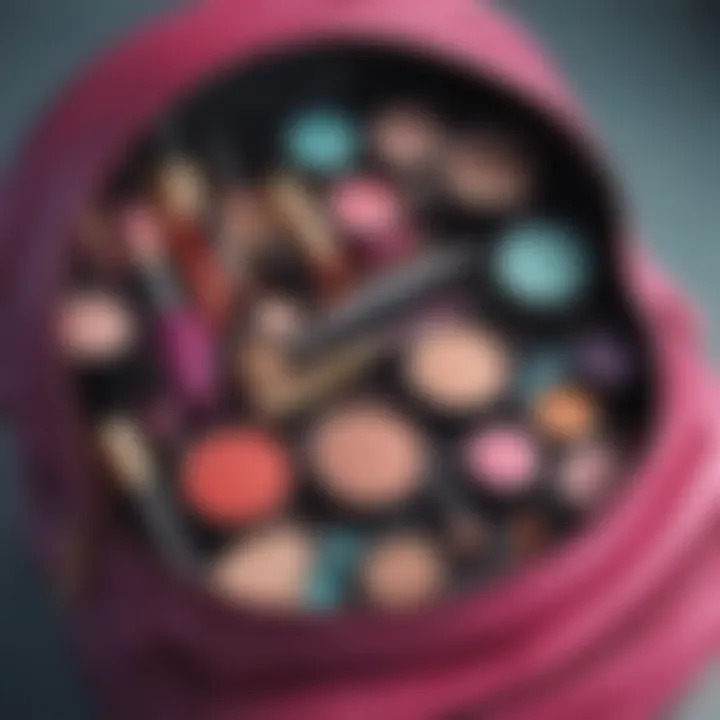 Colorful array of makeup products inside a stylish bag