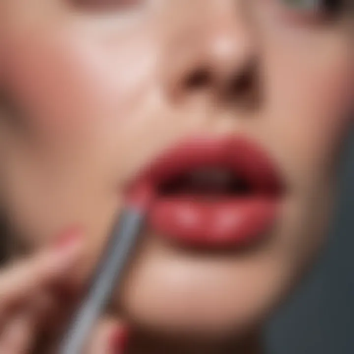 Close-up of applying zinc lipstick on lips